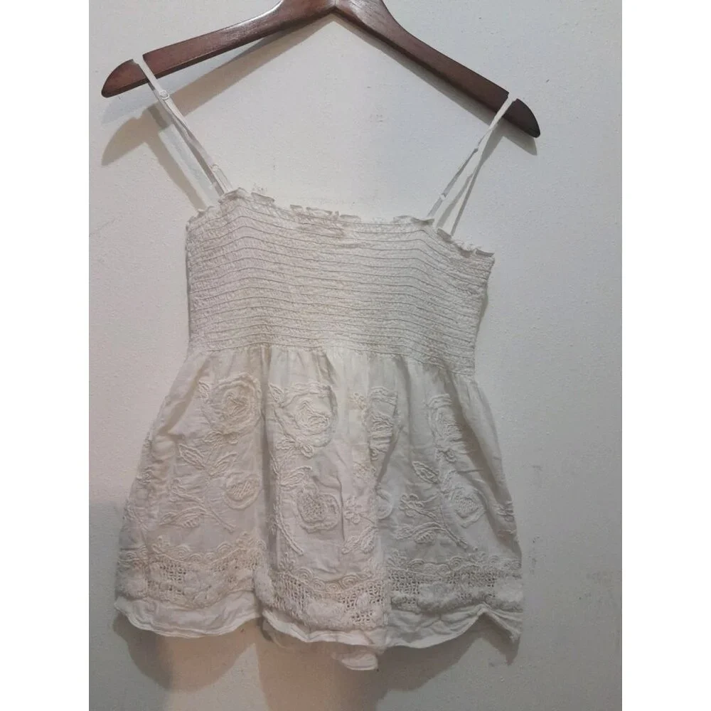 Womens Baby Doll Y2K Coquette Crochet Embroidered Lace Size XS Top Ivory - Picture 8 of 8